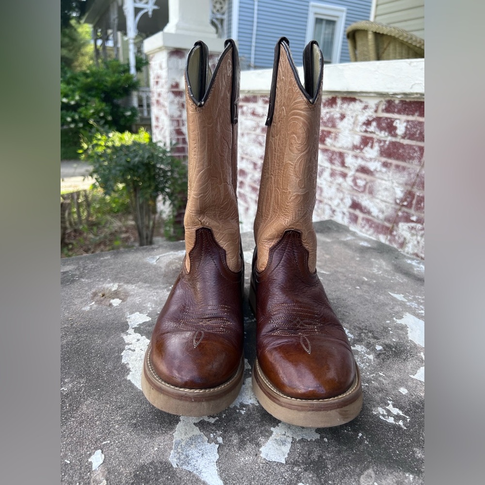 Laredo 71110 Women’s Brown and Tan Tooled Leather Cowboy Boots Sz 8M USA Made - Picture 3 of 14
